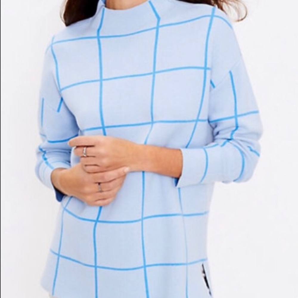 LOFT Windowpane Mock Neck Tunic Sweater